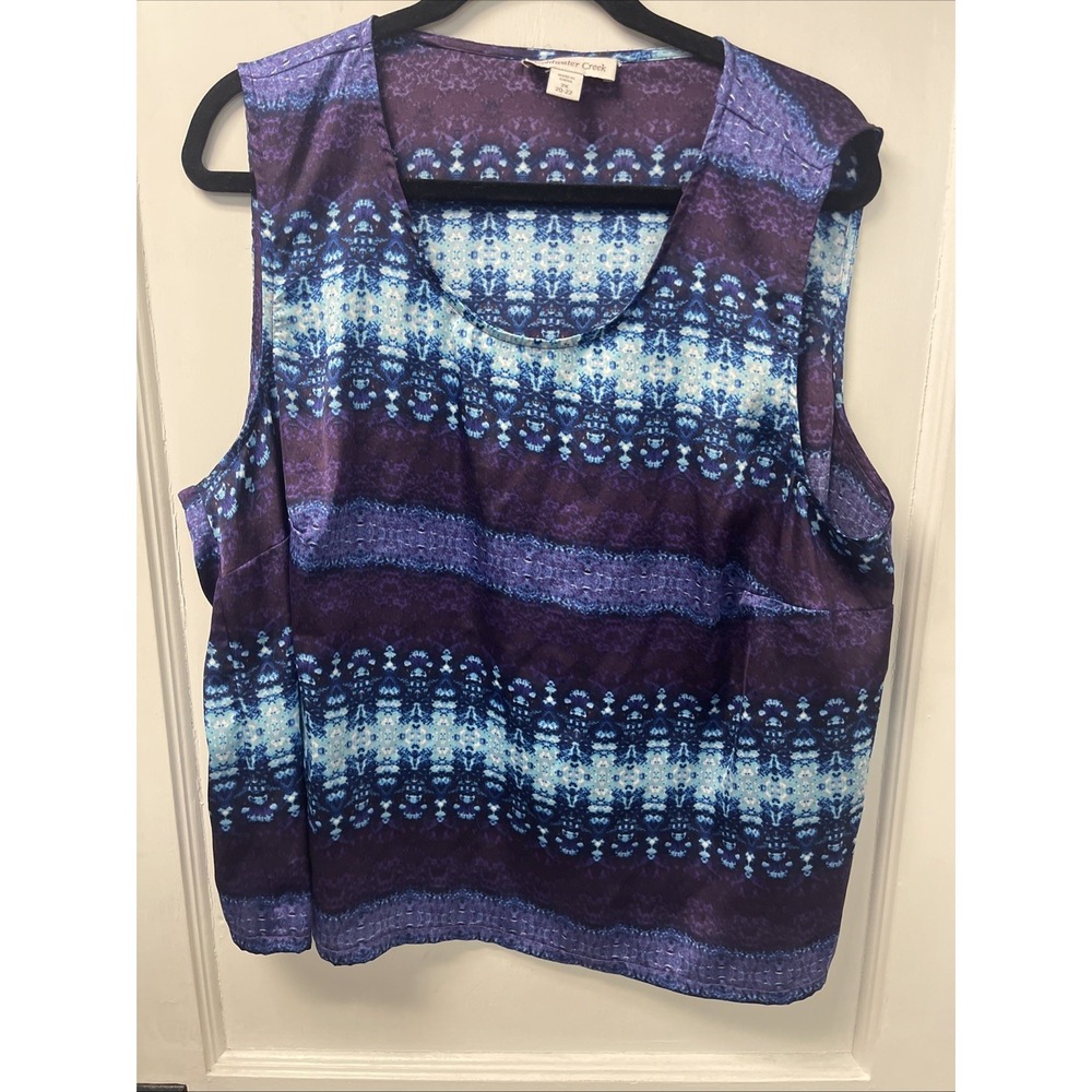 Coldwater Creek Sleeveless Blouse Plum/Navy Scoop Neck Polyester Top ~ Size 2X
